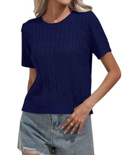 Image of MINTLIMIT Women's Short Sleeve Sweater Tops Lightweight Pullover Shirts 2025 Spring Summer Trendy Casual Blouses