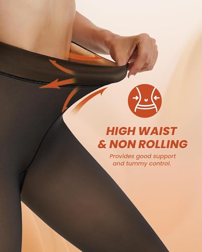 NexiEpoch 2 Pairs Fleece Lined Tights Women - Pantyhose Sheer Black Thick Dress Thermal Warm Fake Leggings for Winter3