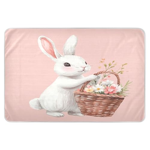 Takiito Bunny in Pink Bed Pad Reusable Bed Underpad Washable Waterproof Leak-Proof Quick Dry Incontinence Pee Pad for Toddlers Kids Adults Pets 34x52 in
