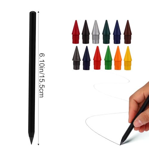 Sinbana Metal Alloy Writing Instrument, Forever Metal Inkless Pencil Infinity Everlasting Graphene Pencil Infinite Eternal Pencils Artist Supplies with 12 Pen Tip for Sketching Drawing Art Note - Thumbnail 2