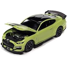 2020 Shelby GT500 Carbon Fiber Track Pack Grabber Lime Green w/Black Stripes & Black Top Ltd Ed 1/64 Diecast Model Car by Auto World 64362-AWSP100 A