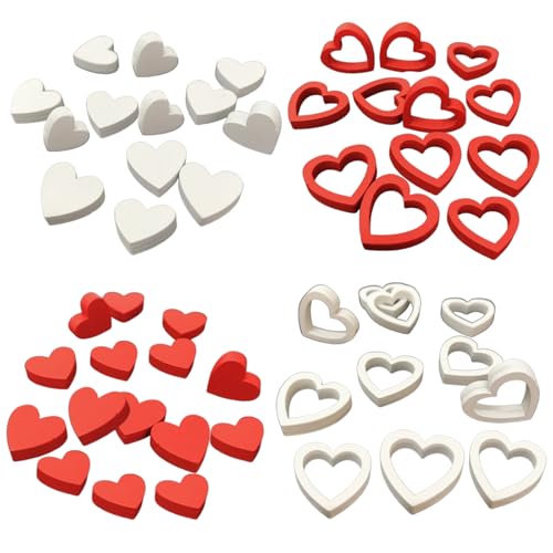 Lot de 100 cœurs décoratifs en bois rouge et blanc pour décoration de table de mariage, fête...
