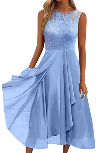 shownicer Femme Robe De Cocktail Soirée Bal en Dentelle Mousseline Promo Demoiselle Honneur pour Fête Cérémonie Anniversaire Bal Mariage Robe C Bleu M