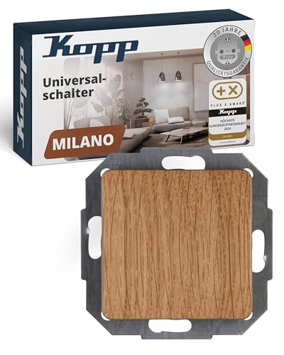 Kopp Milano Universalschalter aus Eichen-Echtholz - Lichtschalter-Unterputz mit 10AX Schaltvermögen - Hochwertiger IP20 Schalter mit Steckklemmen - Stilvoller Wechselschalter-Unterputz 250V~