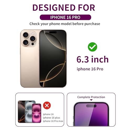 Image of 2 Pack Privacy Screen Protector for iPhone 16 Pro Tempered Glass 6.3inch Private Saver Anti-Spy Eye Protection Anti-Scratch Full Coverage