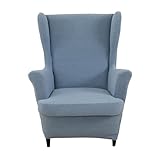 CRFATOP Jacquard Wing Chair Slipcovers 2 Piece Stretch Wingback Chair Cover Spandex Wing Back Armchair Covers Furniture Protector with Side Pocket for Living Room Bedroom Wingback Chair,Lake Blue