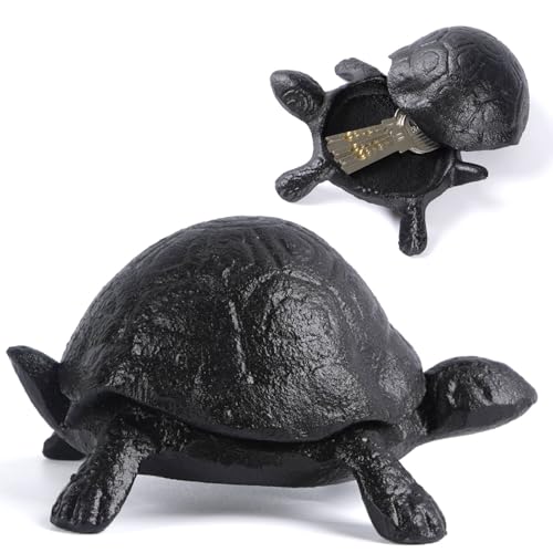 Cast Iron Turtle Outdoor Key Hider for Garden Decor Hide A Key Holder for Keys Jewelry and Trinkets Hidden Storage Box for Ear Studs, Paper Clips Cute Turtle Spare Key Hider (Small Black Tur