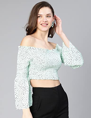 Image of oxolloxo Women Polyster Dot Print Smocked Off - Shoulder Top
