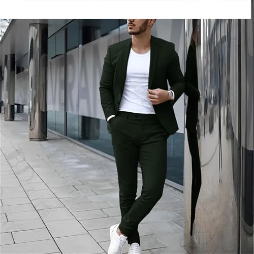 Men's Loose Suit 2 Piece Set Casual Formal Coat Double Breasted Wedding Tuxedo Groom3