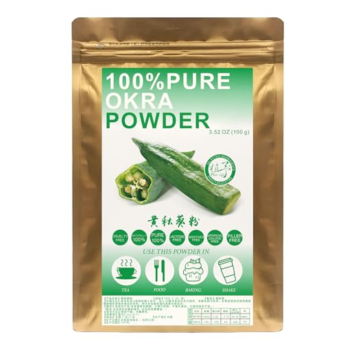 Plant Gift 100% Pure Okra Powder 黄秋葵粉 Natural Okra Meal Flour, Great Flavor for Drinks, Adds Flavor and Taste Non-GMO Powder, No Filler, No additives 100G/3.25oz
