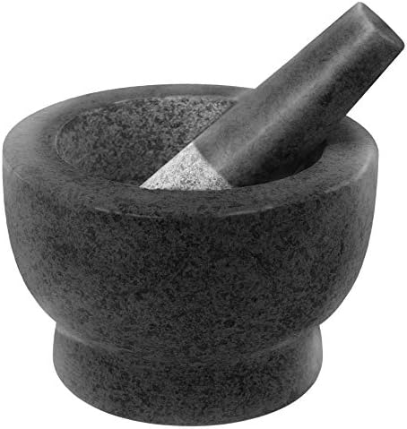 ChefSofi Mortar and Pestle Set - Black Polished Exterior - 6 inch - 2 Cup Capacity