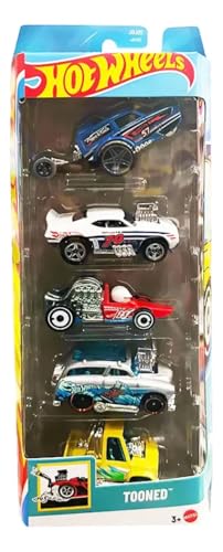 Image of Hot Wheels Car 2025 Tooned Pack of 5 (Surd N Turf, Toon'd 83 Chevy, Silverado, HW Poppa Wheelie, 69 Camaro Z28, Head Starter) Multi - Color