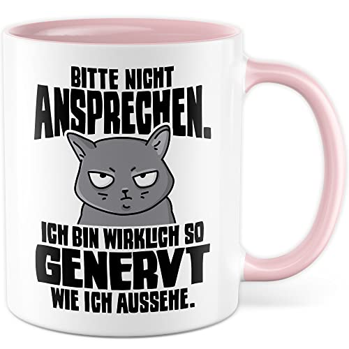 Taza de café con texto en alemán "Sarkastisch Nicht ansprechenchen" de café, regalo para oficina, colega o colega idea de regalo, taza de té con diseño de humor (blanco/rosa)