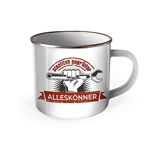 Trötsch Emaille Becher Handwerker Tasse Staatlich geprüfter Alleskönner: Kaffeetasse Teetasse Geschenkidee Geschenk Tasse Emaillebecher, White