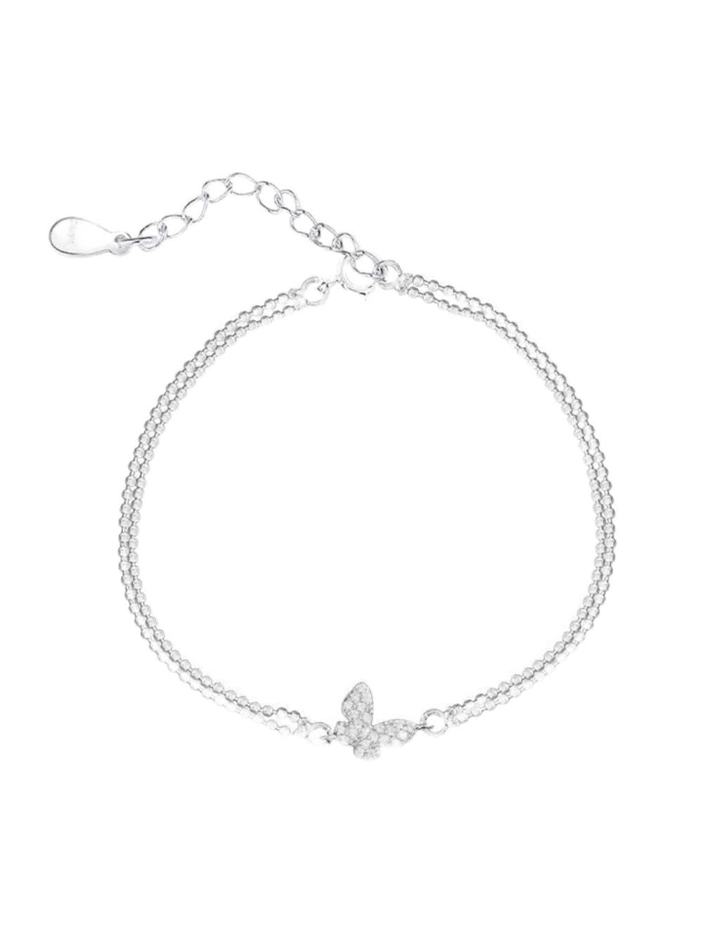 Pulsera de Amante de Mariposa de Cristal de Doble Capa y Brazalete para Mujeres Fiesta de Bodas