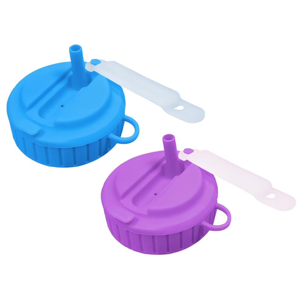 Bdkmms Blue+Purple Can Lids With Straw, 2Pcs Silicone Soda Can Covers Detachable & Reusable Cans Lids For Standard Canned Beverage