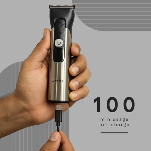 Image of Winston Groom Pro 5 in 1 Grooming Set for Men with 14 Length Attachment Comb, Digital Display, Pedestal, Fast Charging Face, Ear, Nose, Beard, Body Hair Trimmer for Men