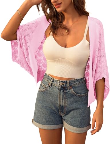 Image of GRACE KARIN Summer Cropped Cardigan for Women 2026 Batwing Sleeve Crochet Bolero Shrug Sweaters Lightweight Beach Boho Kimono