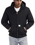 TUAOVA Men's Loose Fit Quilted Flannel Lined Workwear Waterproof Active Jacket Hooded Work Coat(Black,L)