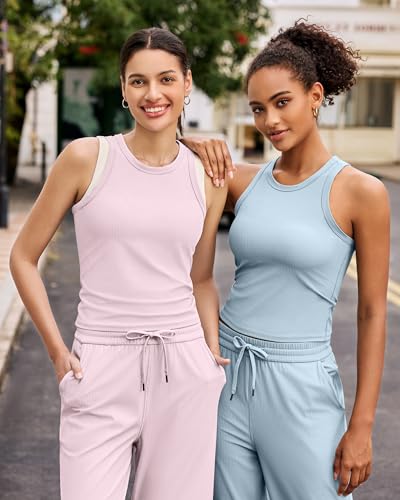 Image of G4Free Workout Tank Tops for Women Slim Fitted Racerback Ribbed Athletic Gym Yoga Tanks Summer Casual