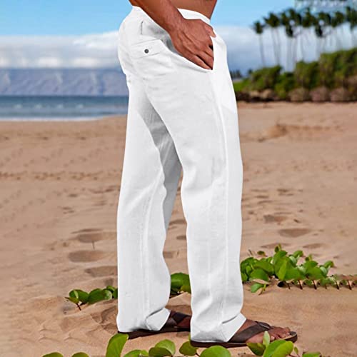 XIAXOGOOL Mens Linen Pants Big and Tall Loose Fit Elastic Waist Lightweight Drawstring Pants Summer Beach Yoga Pants Trousers2