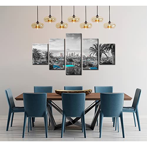Los Angeles Canvas Wall Art Palm Trees Wall Decor Us California Skyline Picture Print Black And White Cityscape Poster Painting Stretched Frame Home Living Room Decoration(60X32 Inches) #TOP1