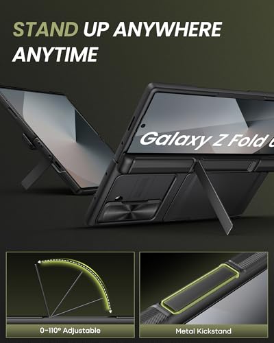 Image of for Galaxy Z Fold 6 Case with Card Holder & Kickstand & Hinge Protection & Sliding Lens Cover, Built-in Screen Protector, Rugged Wallet Phone Cover Case for Samsung Z Fold 6 5G 2024, Black
