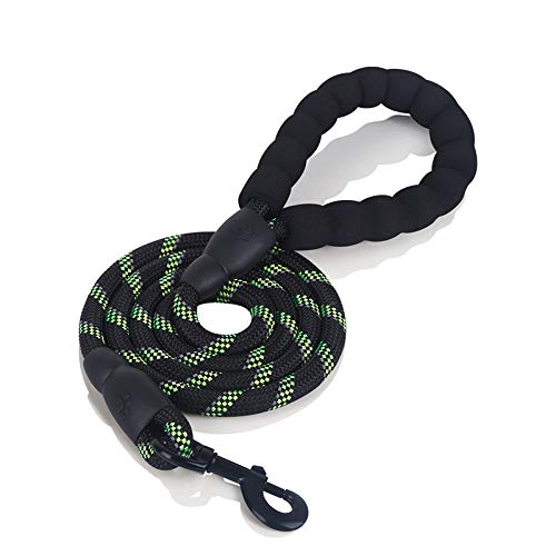 CHTH 5 FT Durable Paw Design Pet Traction Rope with Comfortable Foam Handle and Tangle Free Hook for Dogs Strong Reflective Night Safe Leading Dog Leash Puppy Walking Lead Leash (Black + Green)