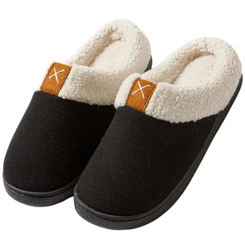 Womens Cozy Fuzzy Memory Foam Slippers House Comfy Slip Shoes Indoor Outdoor Anti Skid Rubber Sole