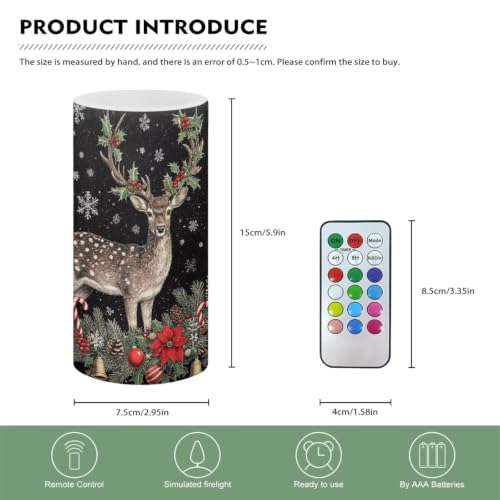 Image of Poceacles Christmas Decor Flameless Light Candles Battery Operated Candles with Color Changing Timer Remote Control Tealights, Christmas Deer Black