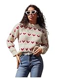 Floerns Women's Winter Heart Pattern Drop Shoulder Mock Neck Long Sleeve Casual Sweater Pullover Beige M