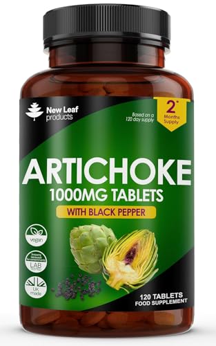 Artichoke Extract Tablets - 120 High Strength Artichoke Extract Tablets Enriched with Black Pepper - Artichoke Supplements No Inulin or Leaf Fibre - 5% Cynarin - 1000mg Made in UK