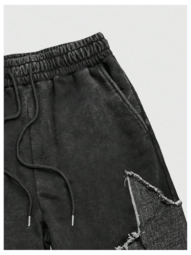 OYOANGLE Men's Star Ripped Pants Elastic Drawstring Waist Straight Leg Trousers Y2K Gothic Pants3