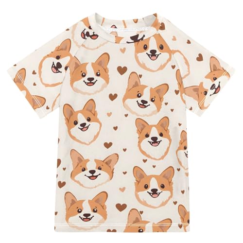 Boys Rash Guard Short Sleeve Swim Shirts for Boys Dog Love Cute Sun Protection 7-8T