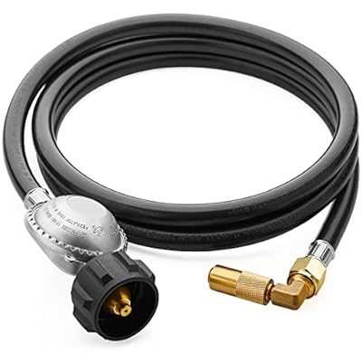 CALPOSE 6 Feet Low Pressure Propane Hose with Regulator, Universal Grill Regulator Hose with 90 Degree Elbow Adaptor for Blackstone 17”/22” Blackstone Tabletop Griddle