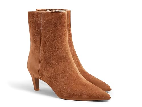 Coutgo Ankle Boots for Women Kitten Low Heel Pointed Toe Booties Side Zipper Fall Shoes, Brown Suede, Size 10