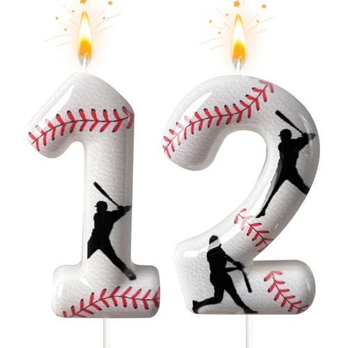 Baseball Birthday Number Candle Number 12 Candles for Cake Topper Ideal Birthday Parties Cake Decor Wedding Anniversary and Other Celebrations (Candle 12)