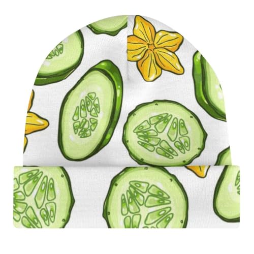 Cartoon Cucumber and Flower Pattern Kids Beanie Hat for for Girls Boys Children Cap Winter Knitted Chemo Cancer Headwear Accessories Gifts Decoration Black4