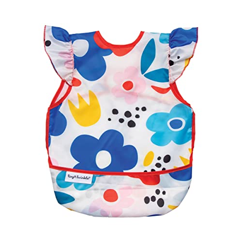 Image of Tiny Twinkle Mess Proof Baby Bib - Waterproof & Lightweight Baby-Led Weaning Apron | 100% Recycled Polyester, Easy Clean & Machine Washable (Modern Floral, Small 6-24 Months)