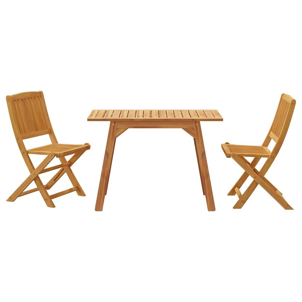 3-częściowy zestaw balkonowy z litego drewna akacjowego, składany, do ogrodu, na taras, na zewnątrz, 1 stół, 2 krzesła, odporny na warunki atmosferyczne, łatwy w pielęgnacji, brązowy