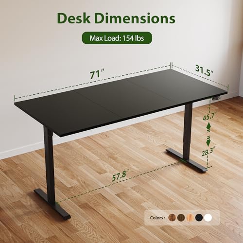 Image of Agilestic Electric Standing Desk, 71 x 31.5 Inches Height Adjustable Desk, Sit Stand up for Work Office Home, Ergonomic Rising Computer Table with Memory Preset, Black