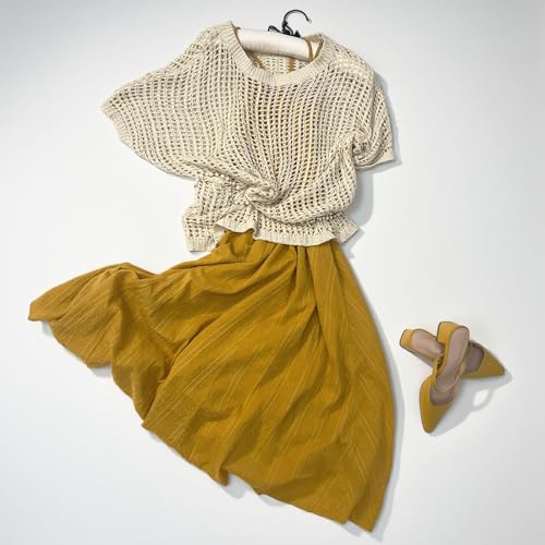 Women's Scoop Neck Crochet Hollow Sweater Casual Short Sleeve Knitted Pullover Beach Cover-up Summer Tops4