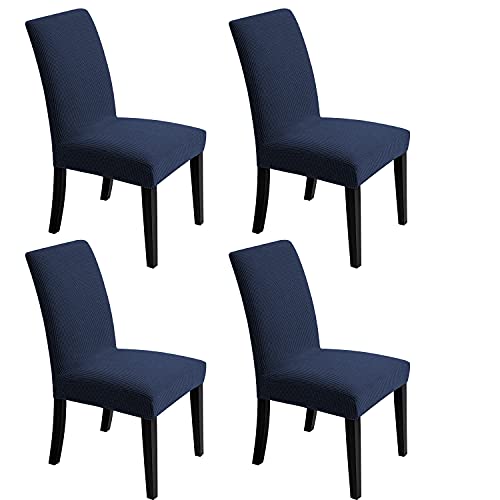 Artrello Chair Covers for Dining Room - Stretch Chair Slipcovers for Decorative Seat Protector Armless Removable Washable Elastic Dinner Universal Spandex Solid Chair Slip Covers Set (Navy,4)