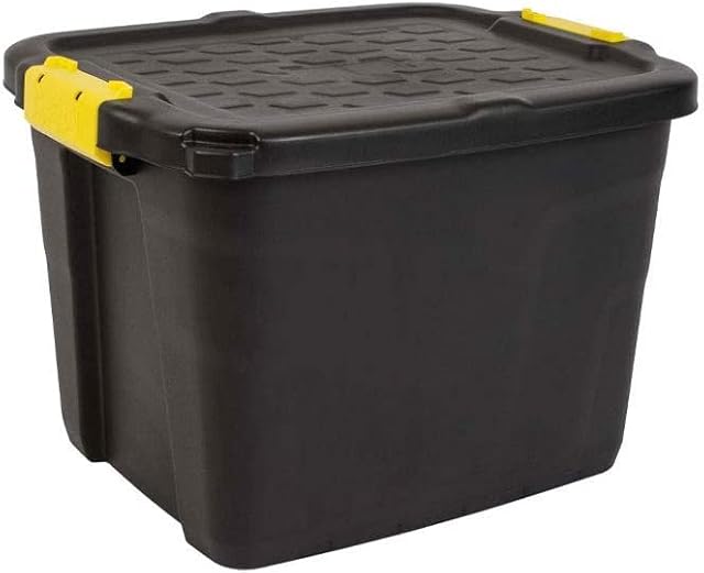 Heavy Duty 42 Litre Storage Container Box with Lid | Black Tough Box for Indoor and Outdoor.