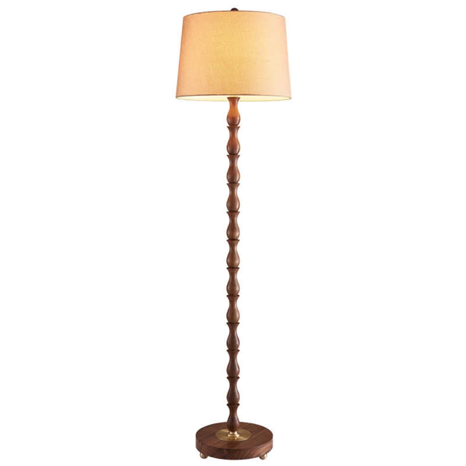 Lampada da Terra in Legno, Lampada da Terra Alta Naturale con Paralume in Lino, Attacco E27, Lampada Ad Angolo Lounge Rustica Vintage Lampadina E27 Inclusa