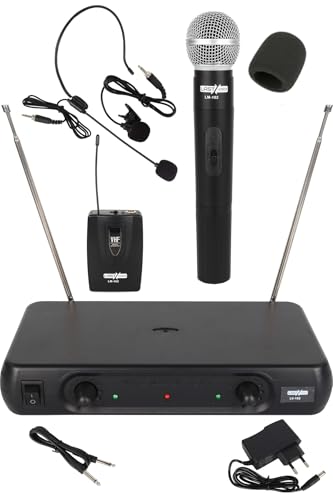 Dual Headset VHF Wireless Microphone System Lapel Mic Set Black 2 Year Warranty - Black
