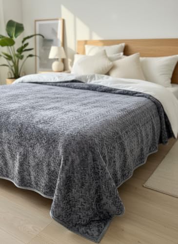 Image of Florida Solid Embossed Flannel Blanket, 320 GSM Ultra-Soft All-Season AC Blanket (Double, Grey)