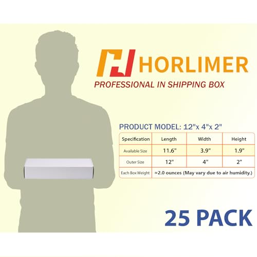 Image of HORLIMER 12x4x2 inches Shipping Boxes Set of 25, White Corrugated Cardboard Box Literature Mailer