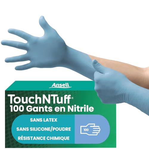 Gants jetables nitrile bleu Ansell TouchNTuff 92-670 taille M sécurité industrielle