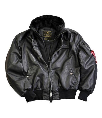 Image of Alpha Industries Men's MA-1 D-Tec Faux Leather Bomber Jacket, Black/Black, M